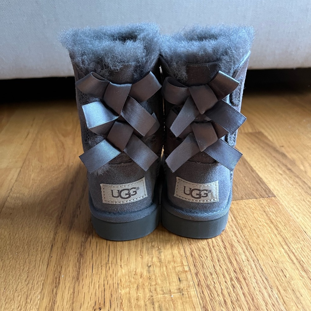 UGG Kids Charcoal Boots with Ribbon Accents